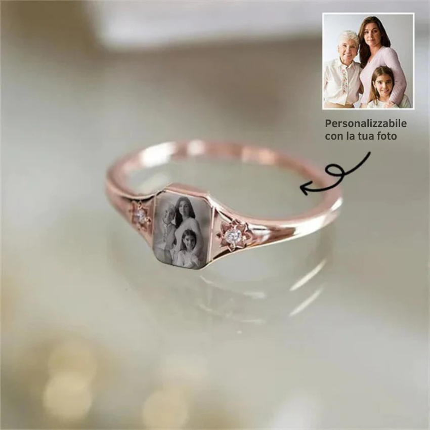 Women's personalized sterling silver ring with a custom photo and birthstone. Perfect custom jewelry gift for her.