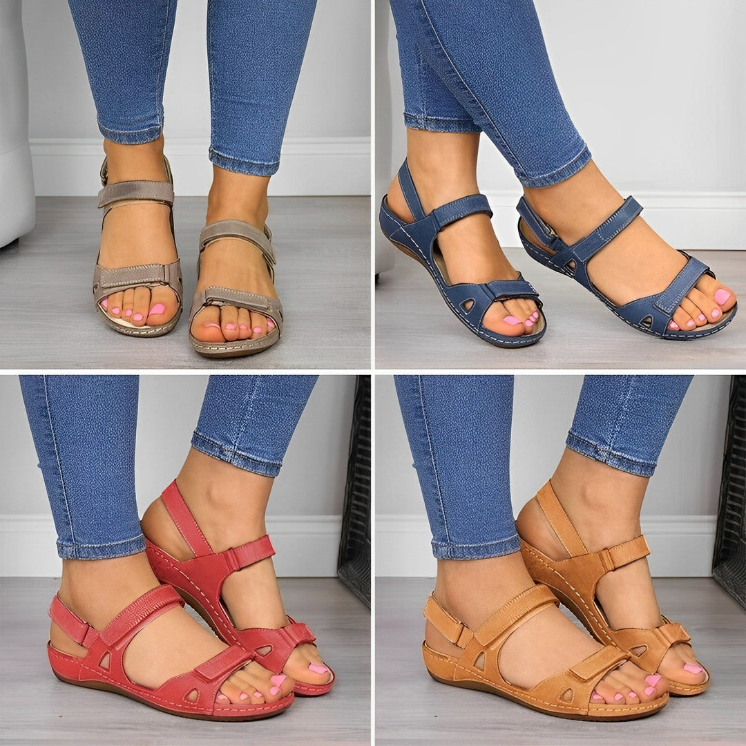 Adjustable women's orthopedic sandals with arch support for custom comfort, perfect for foot health.