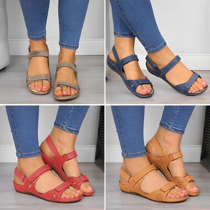 Adjustable women's orthopedic sandals with arch support for custom comfort, perfect for foot health.