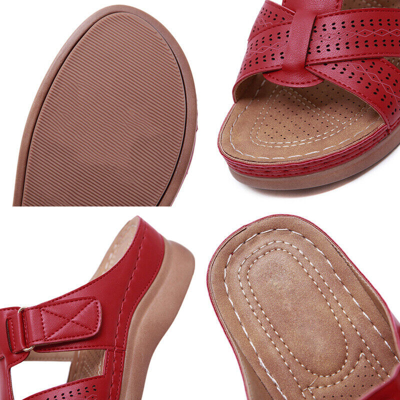 Detailed view of women's orthopedic sandals showcasing arch support footbed for ultimate comfort.