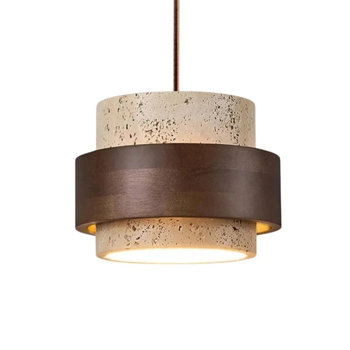 Japandi cylinder pendant light, natural material aesthetic.