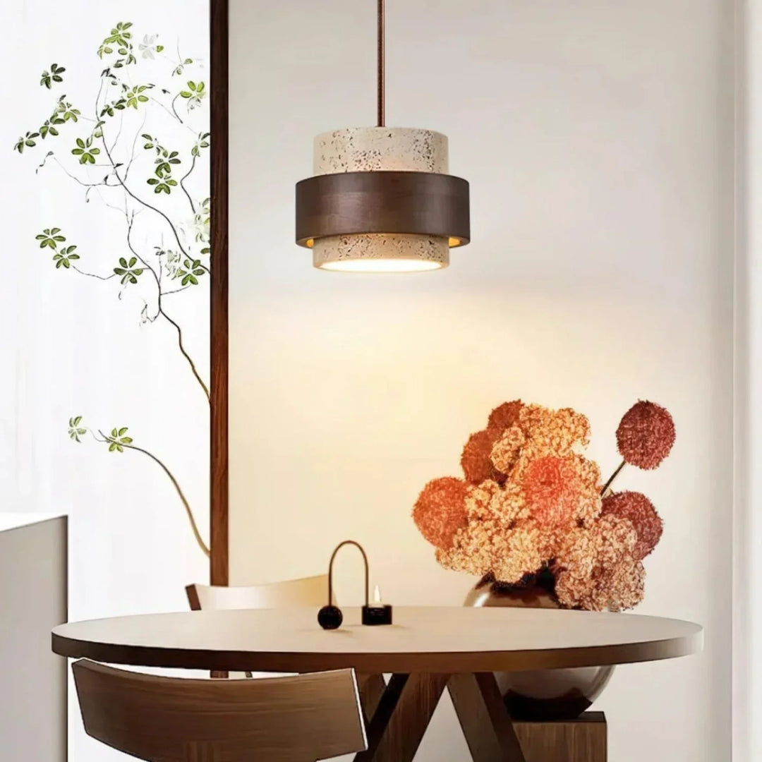 Minimalist natural aesthetic cylinder pendant light.