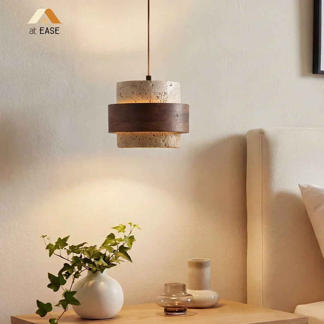 Natural cylinder ceiling light, ideal for a kitchen island.