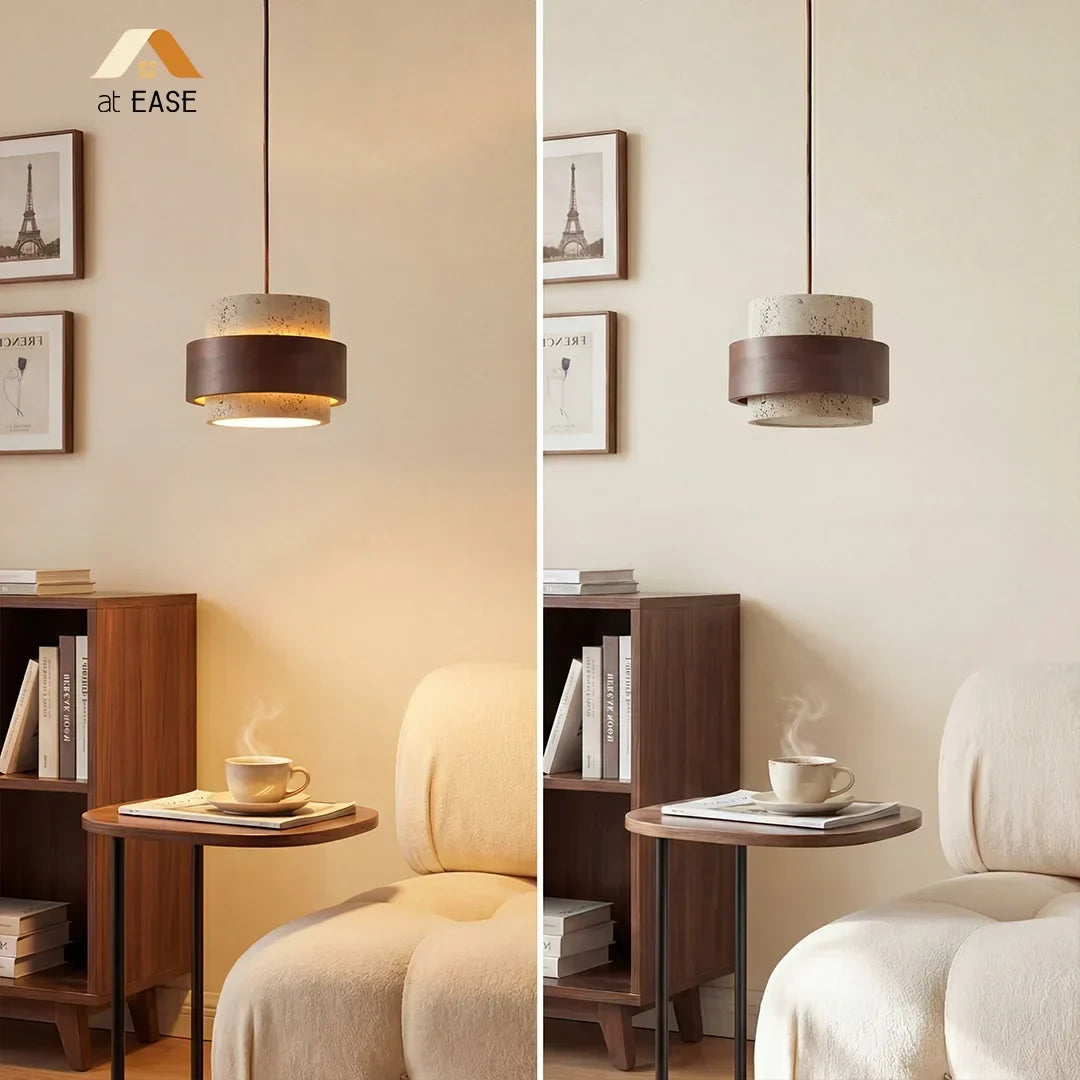 Dining room natural cylinder pendant light, modern style.