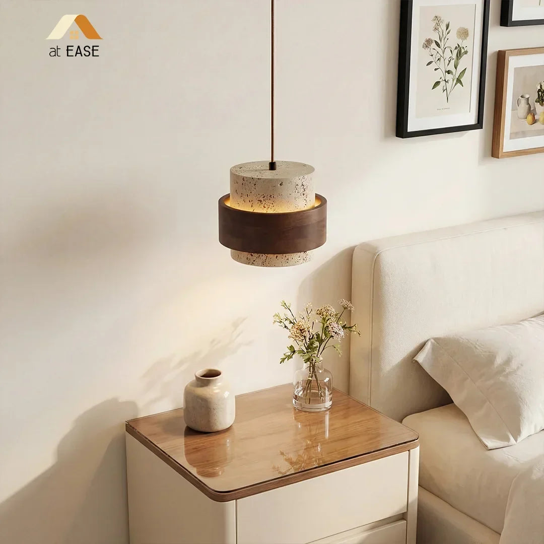 Minimalist Japandi natural cylinder pendant lamp.
