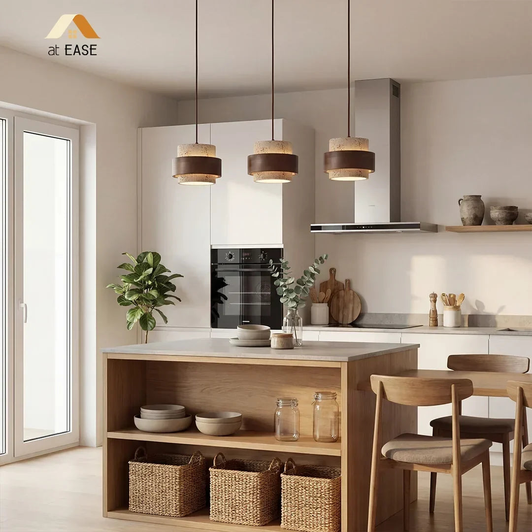 Natural cylinder pendant for kitchen, modern and clean.