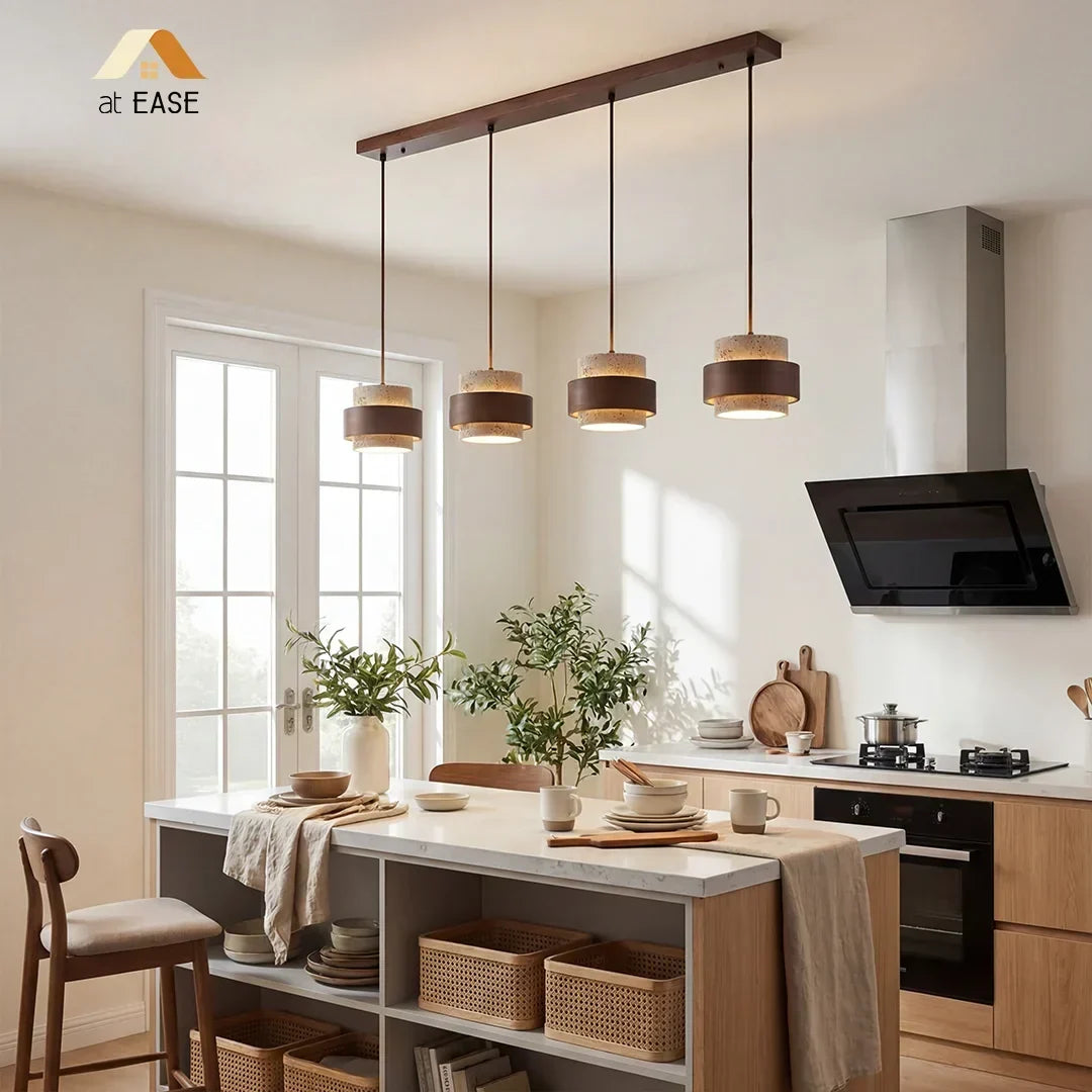 Cylinder pendant lamp, modern Japandi design, natural finish.
