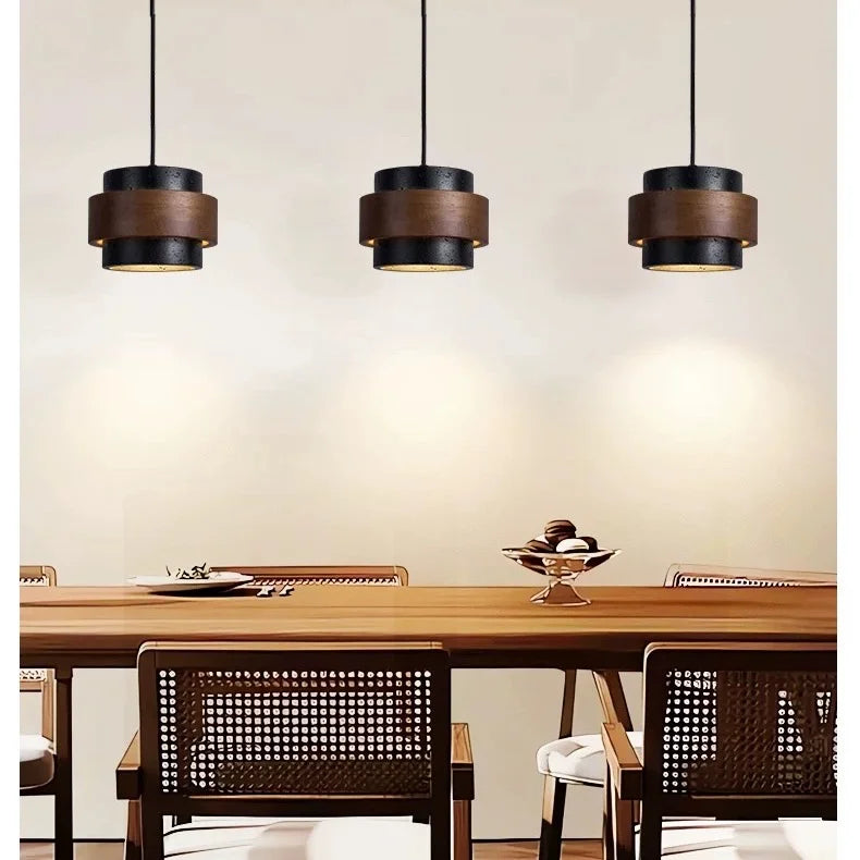 Modern natural cylinder pendant, Japandi style for dining.