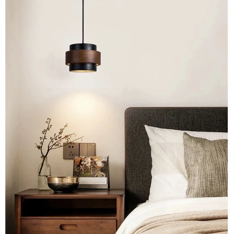 Ceiling lamp: Modern Japandi natural cylinder pendant.