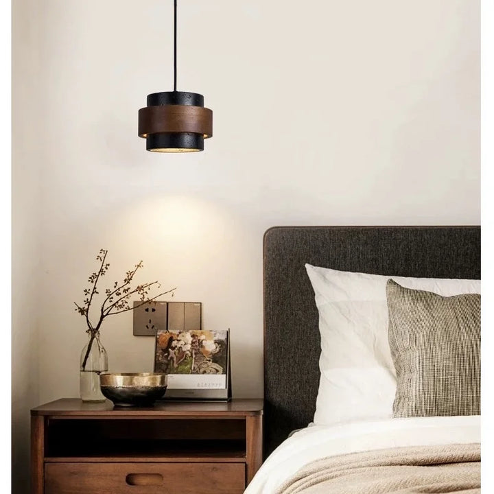 Ceiling lamp: Modern Japandi natural cylinder pendant.