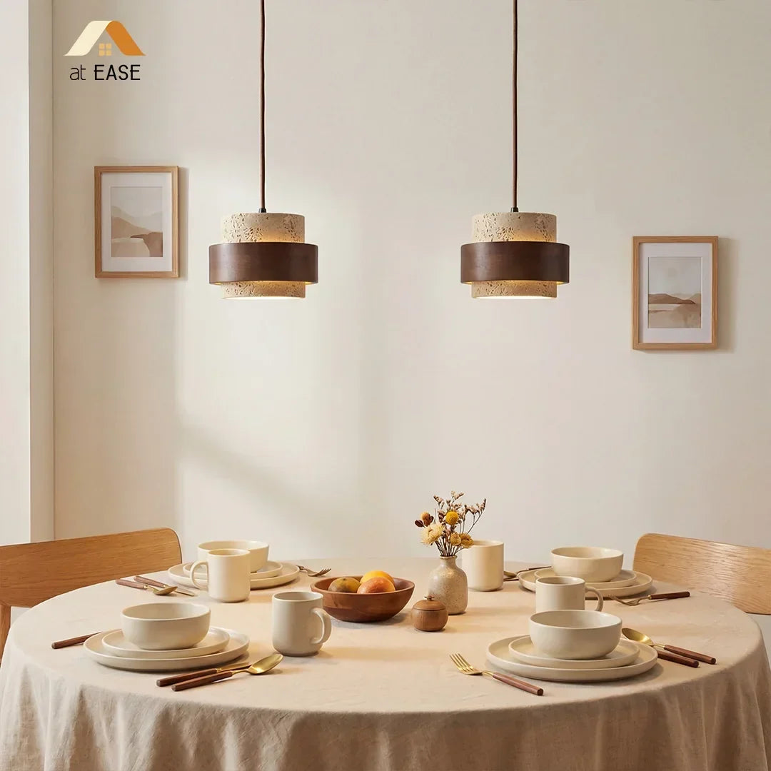 Japandi minimalist cylinder pendant, natural material.
