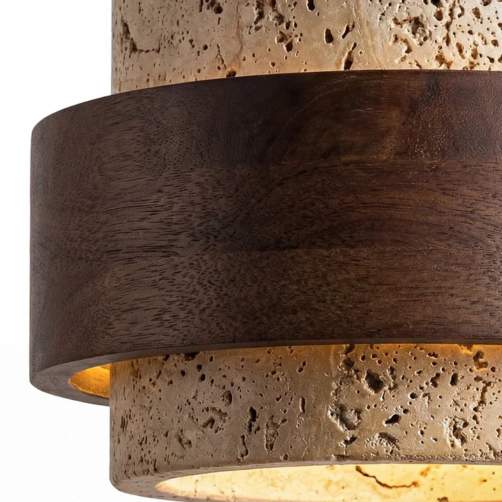 Elegant natural cylinder pendant, modern kitchen island.
