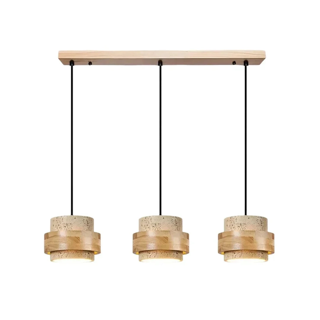 Dining room natural cylinder pendant, minimalist design.