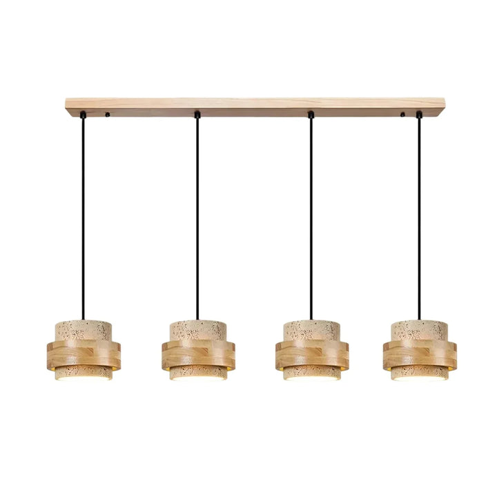 Modern Japandi kitchen lighting, natural cylinder pendant.