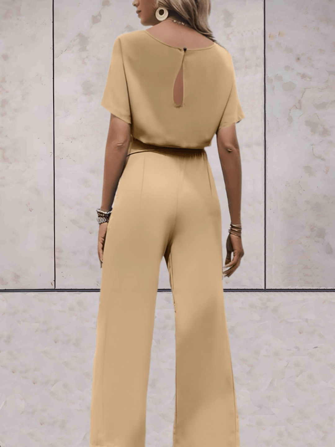 Women's Wide-Leg Jumpsuit Short Sleeve Belted