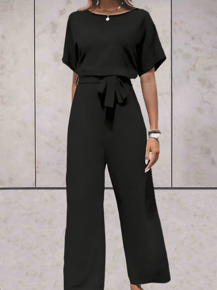 Women's Wide-Leg Jumpsuit Short Sleeve Belted