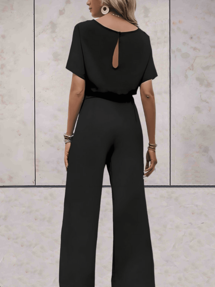 Women's Wide-Leg Jumpsuit Short Sleeve Belted