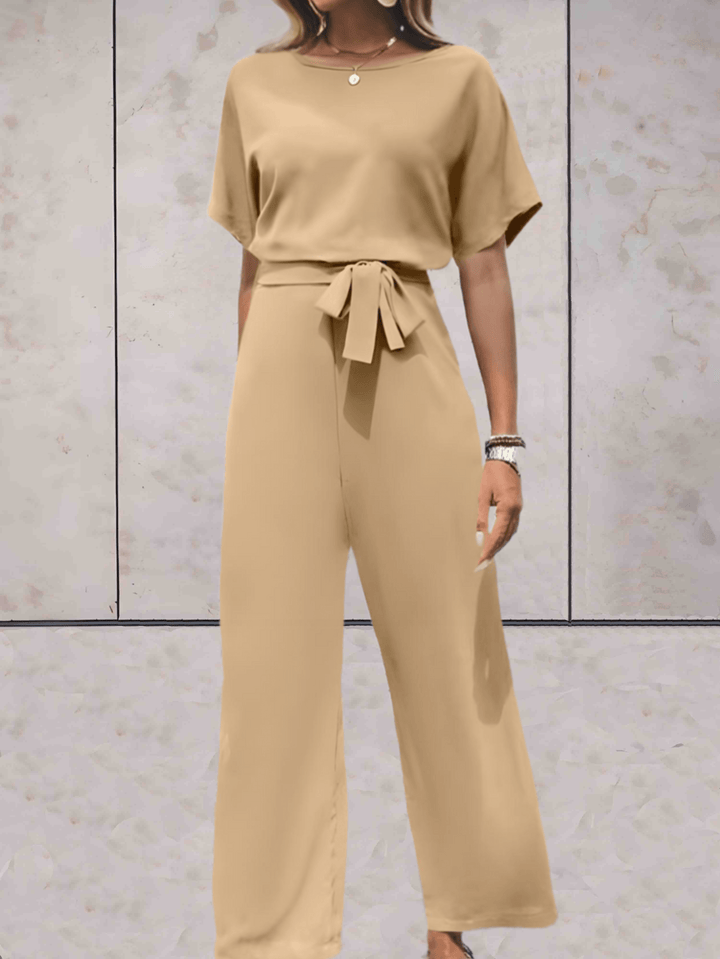 Women's Wide-Leg Jumpsuit Short Sleeve Belted