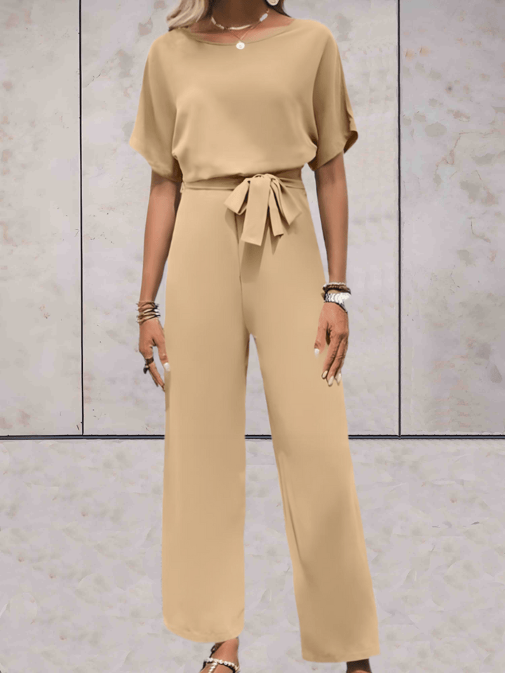 Women's Wide-Leg Jumpsuit Short Sleeve Belted