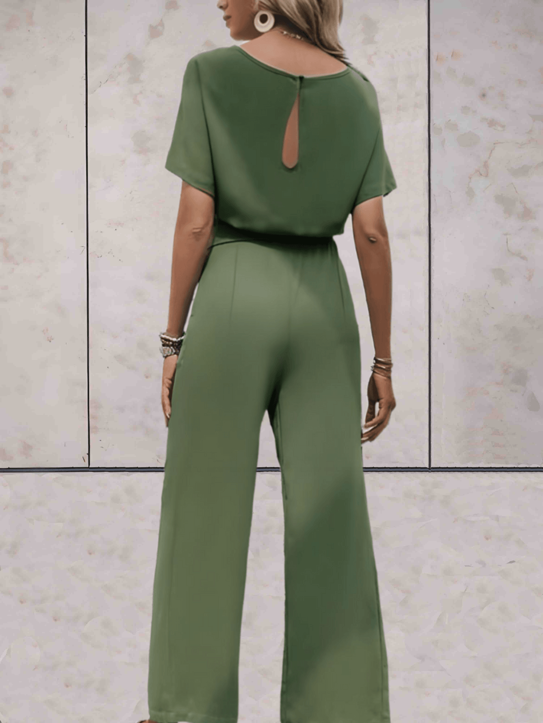 Women's Wide-Leg Jumpsuit Short Sleeve Belted