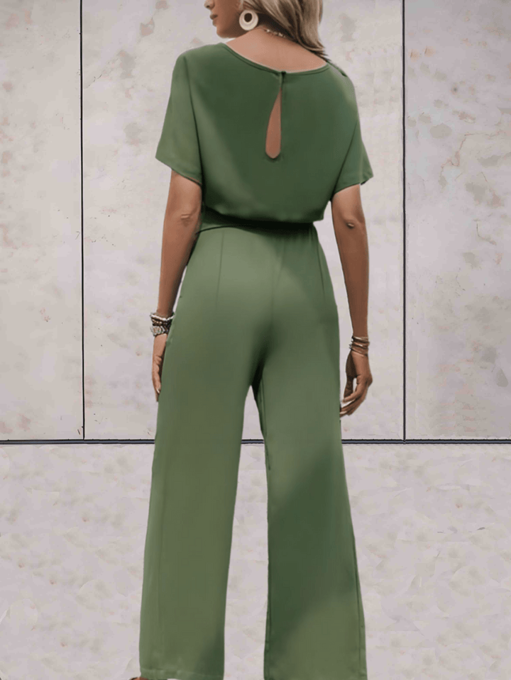 Women's Wide-Leg Jumpsuit Short Sleeve Belted