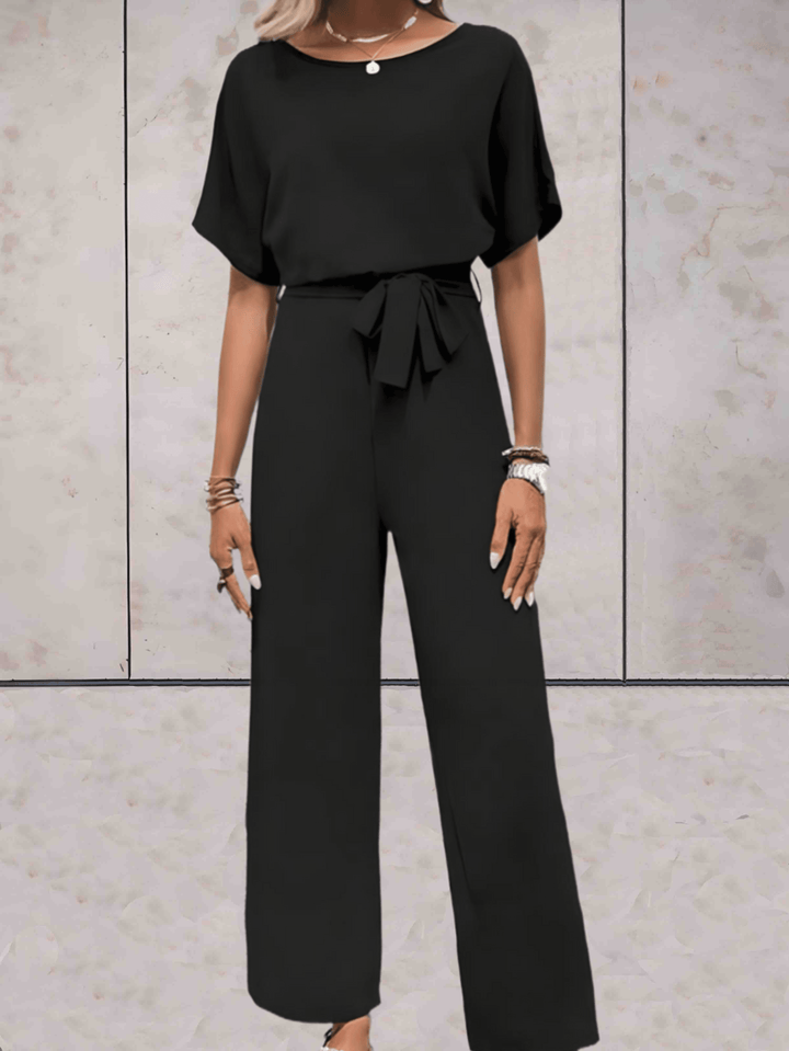 Women's Wide-Leg Jumpsuit Short Sleeve Belted