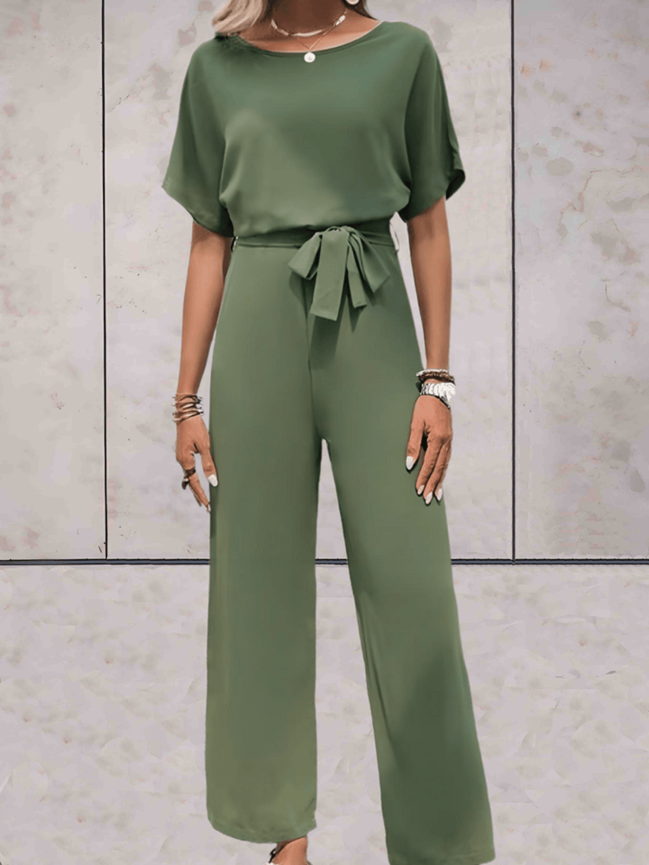 Women's Wide-Leg Jumpsuit Short Sleeve Belted