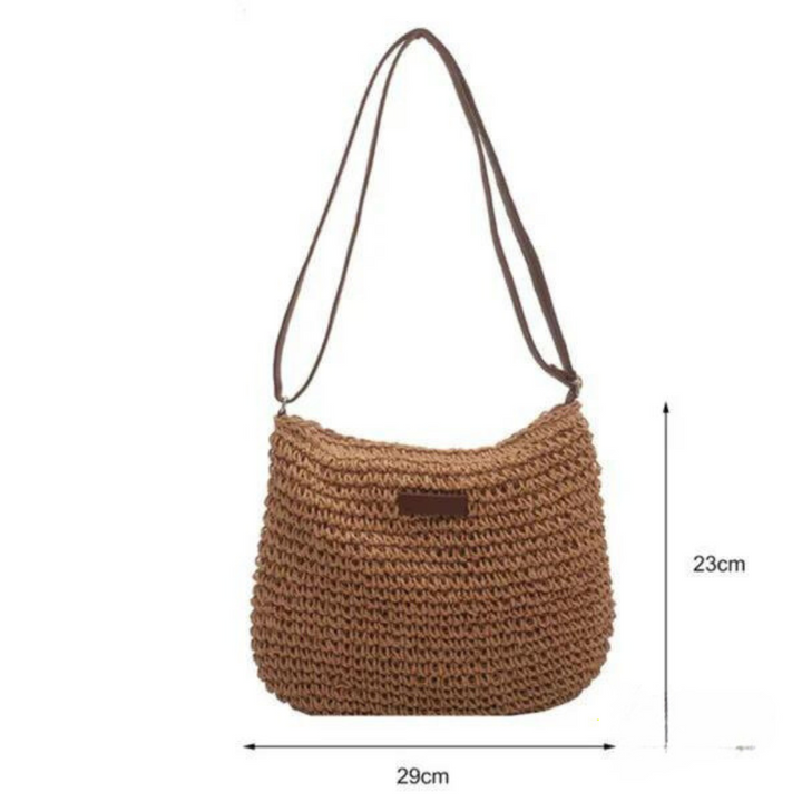 Everyday women's woven crossbody bag in brown, a versatile handbag with an adjustable shoulder strap.