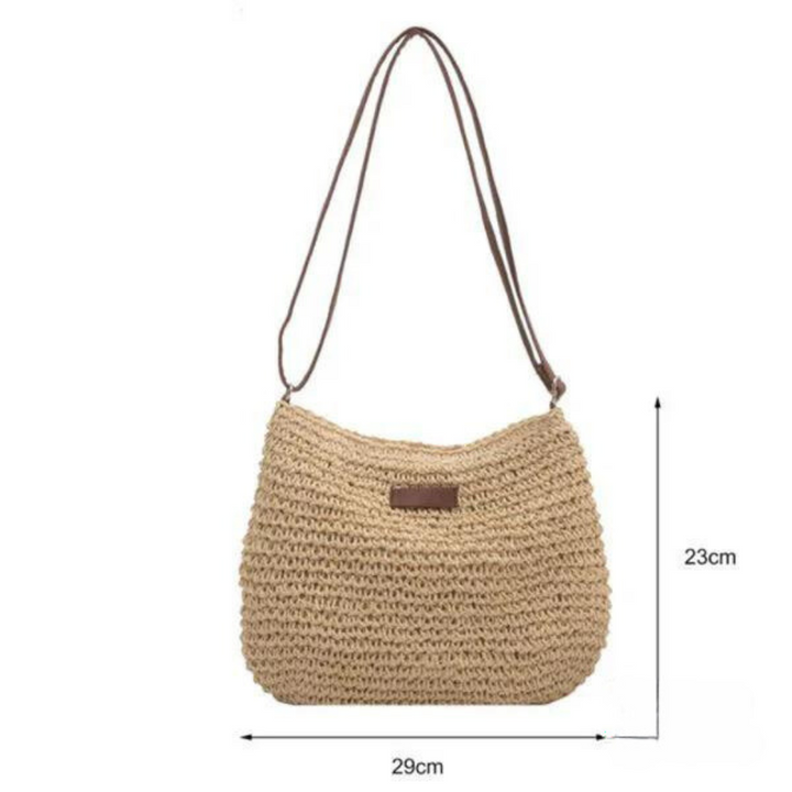 Trendy women's woven crossbody bag in brown, ideal for chic everyday style and versatile wear.