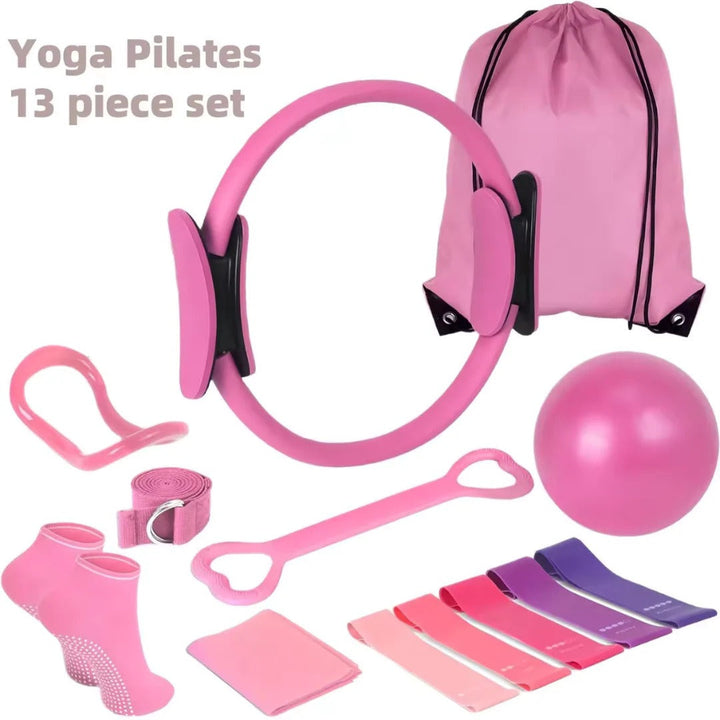 13-piece unisex Pilates ball & resistance band home workout set for full-body fitness & core strength training.