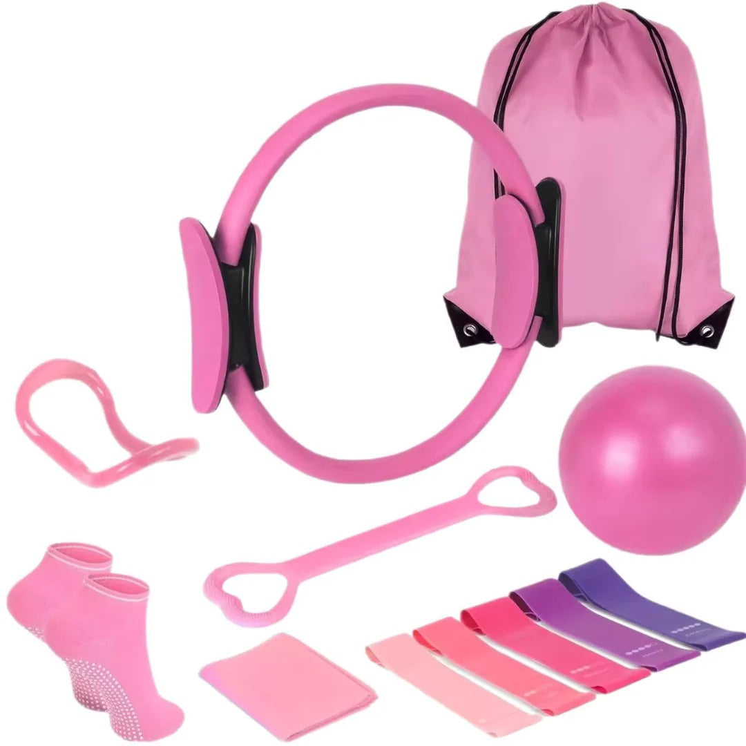 Complete 13-piece Pilates exercise set with ball & resistance bands for yoga, core strength & muscle toning.