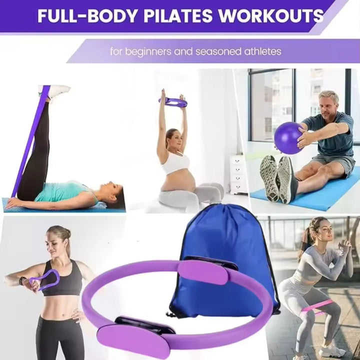 Unisex home workout kit: 13-piece Pilates ball, resistance bands for full body fitness & flexibility training.