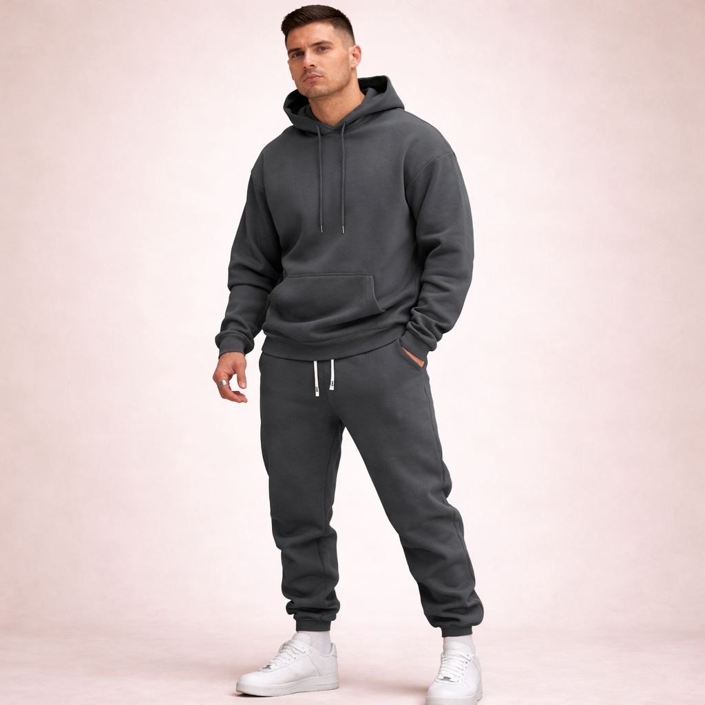 Minimalist solid green unisex tracksuit. Breathable fabric ensures comfort for workouts, travel, or loungewear.