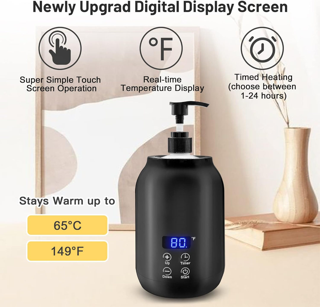 Personal portable massage oil warmer with digital temp control, ideal for soothing home spa & relaxation.