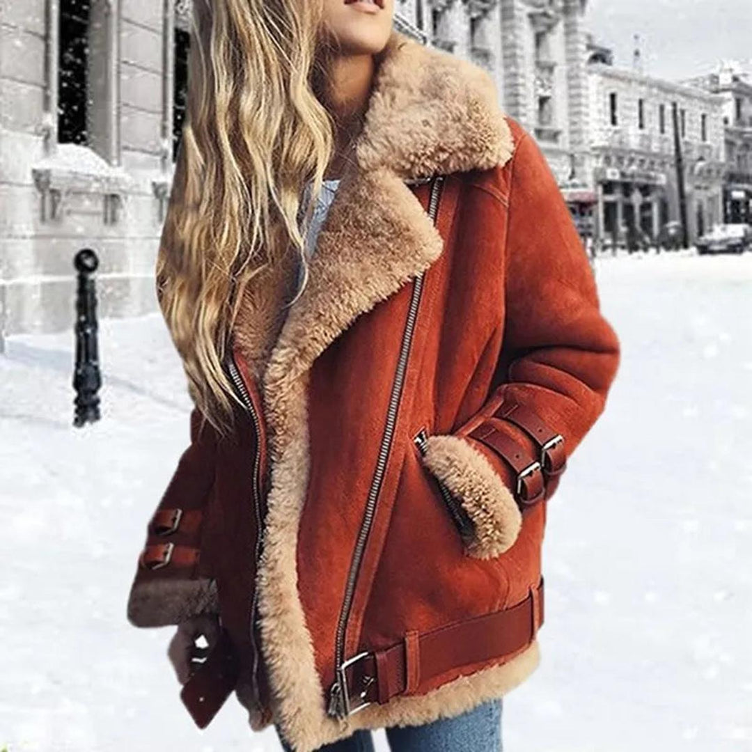 Cozy women's belted winter jacket, designed for warmth, style, and everyday comfort.