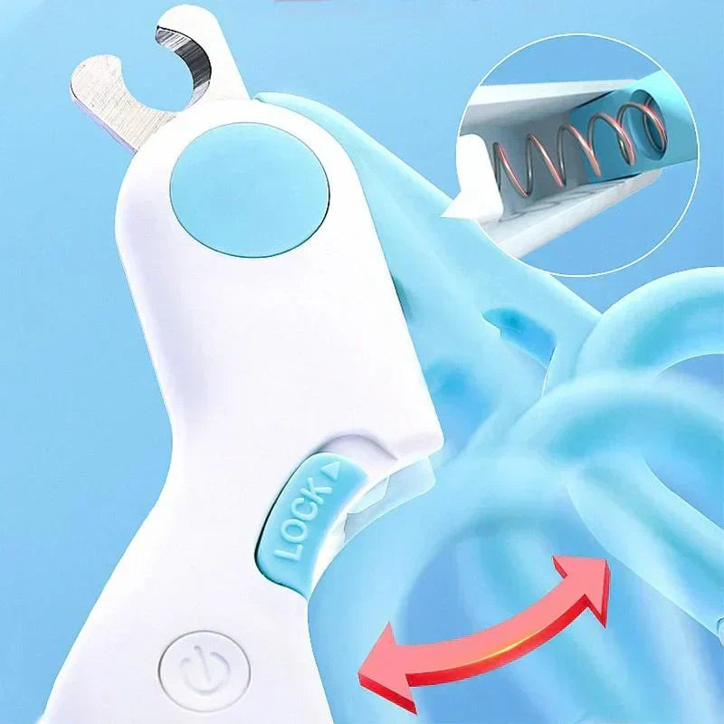 LED pet nail clippers for illuminated, safe trimming of dog & cat claws.