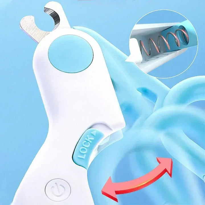 LED pet nail clippers for illuminated, safe trimming of dog & cat claws.