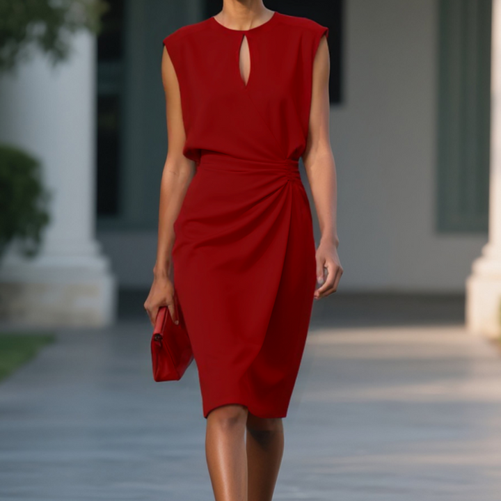 Flowing women's elegant midi dress, a versatile and graceful garment for chic casual or evening occasions.