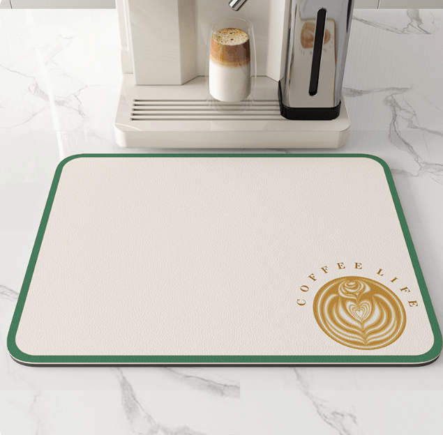 Heavy-duty absorbent kitchen drying mat for spotless countertops; quick-dry diatomite technology.