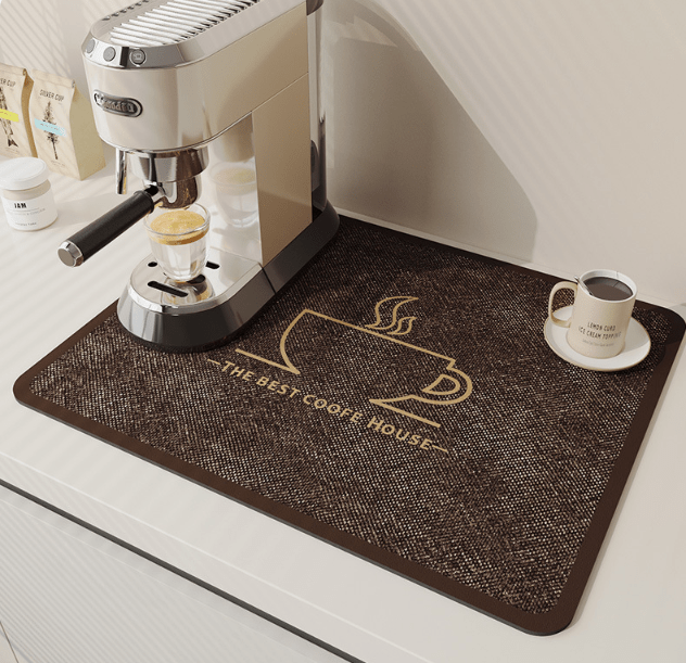 Absorbent quick-dry kitchen mat, perfect for modern kitchen decor and keeping counters spotless.