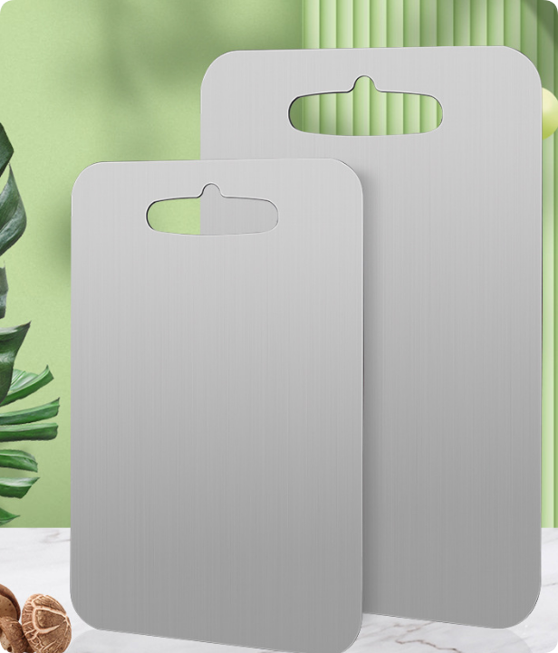 Durable titanium chopping board for healthy kitchen food prep. Stain-resistant, knife-friendly cutting surface.