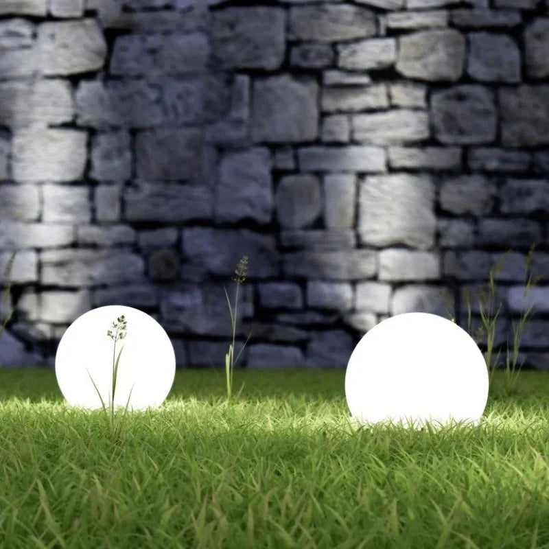 Weatherproof spherical garden light, 16-color RGB, remote, LED, for elegant outdoor & indoor ambiance.