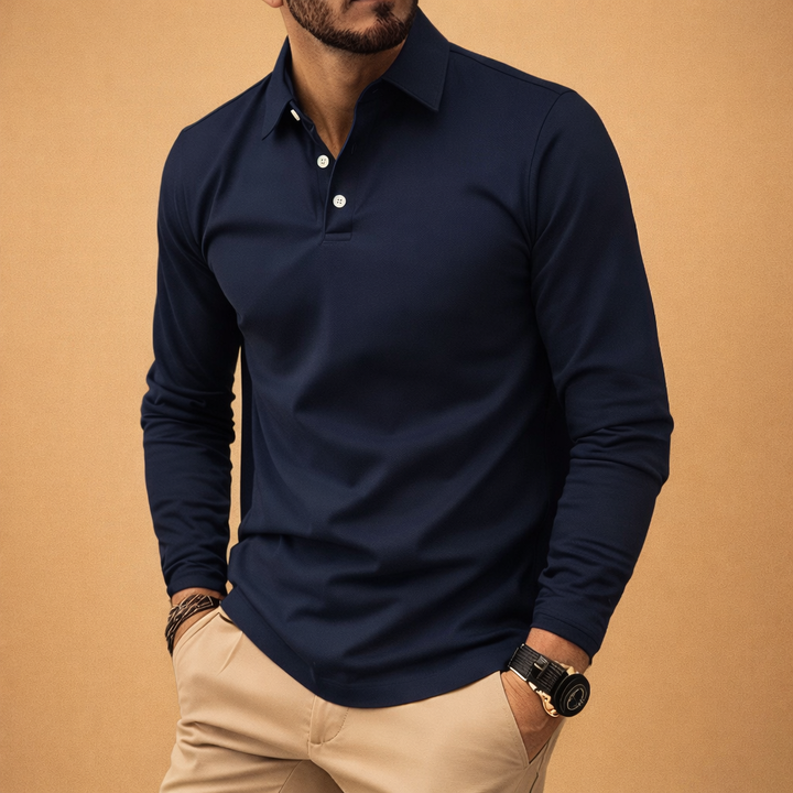 Timeless men's classic long sleeve polo shirt. Effortless style, comfortable fabric, and a smart casual modern fit.