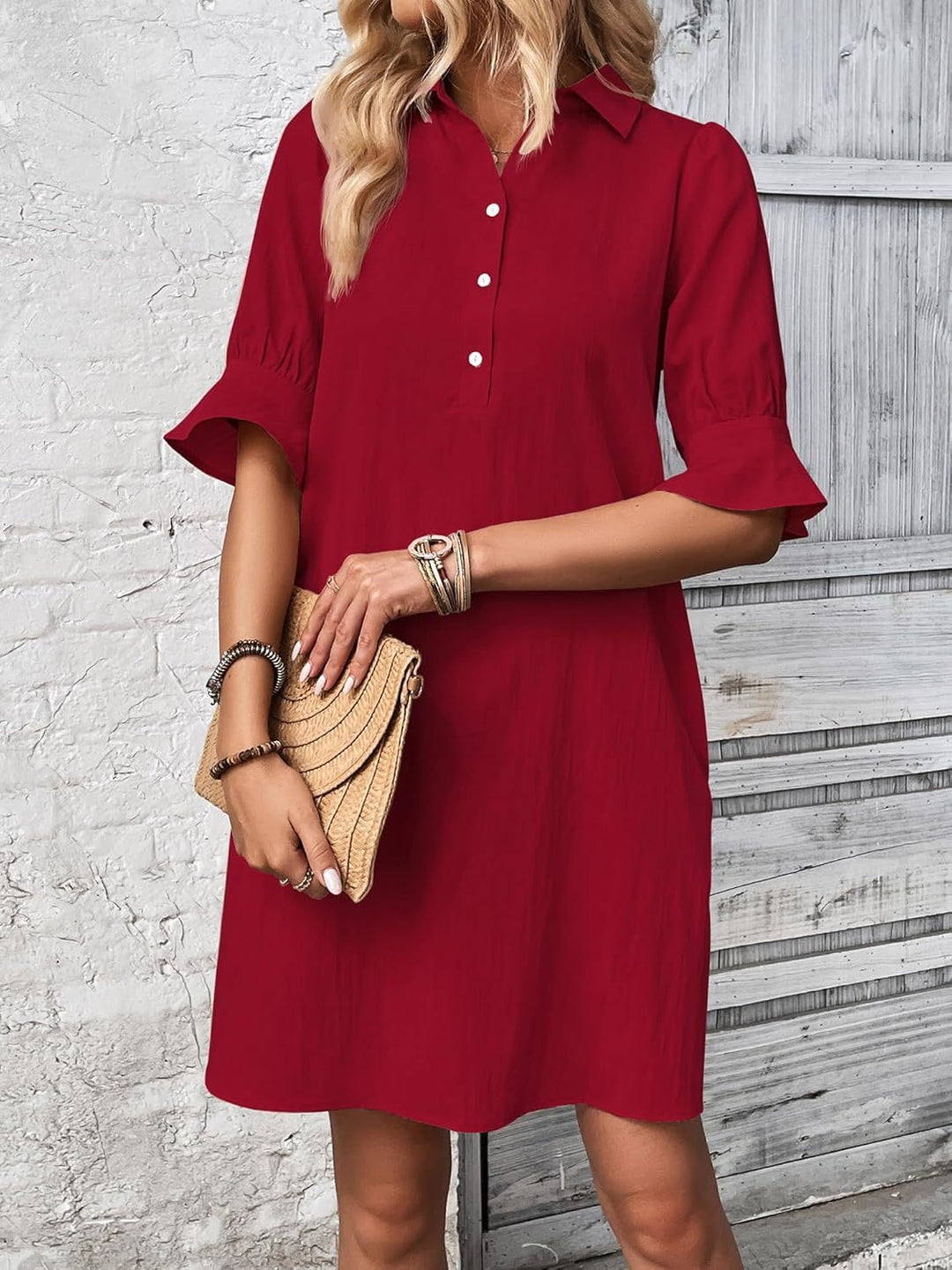 Women's Ruffle Sleeve Shirt Dress