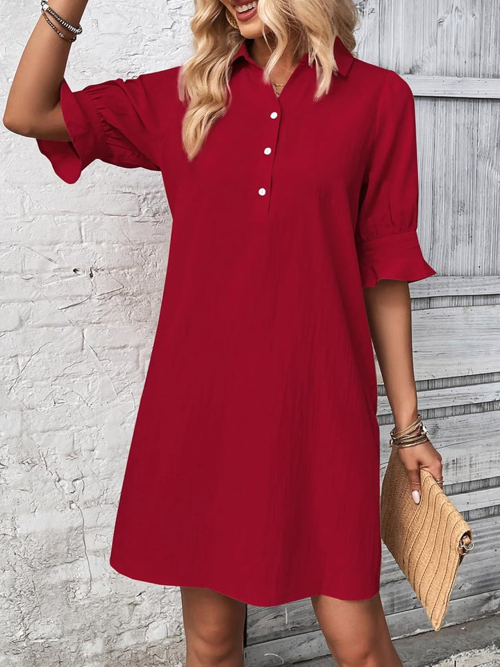 Women's Ruffle Sleeve Shirt Dress