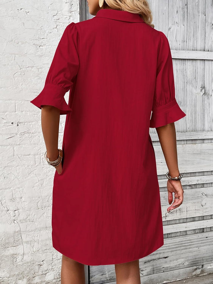 Women's Ruffle Sleeve Shirt Dress
