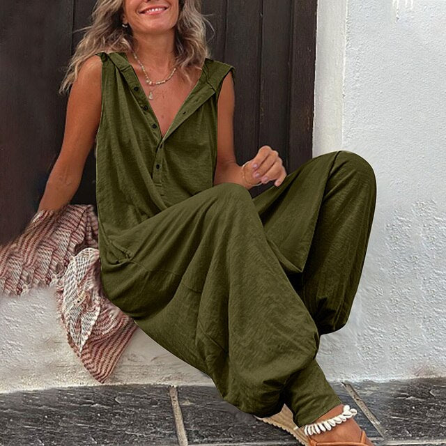 Women's Sleeveless Jumpsuit with Button Front