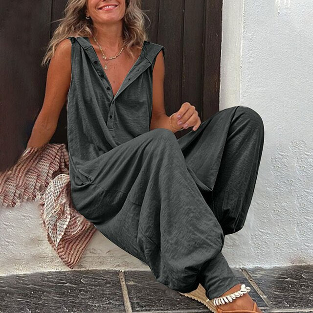 Women's Sleeveless Jumpsuit with Button Front