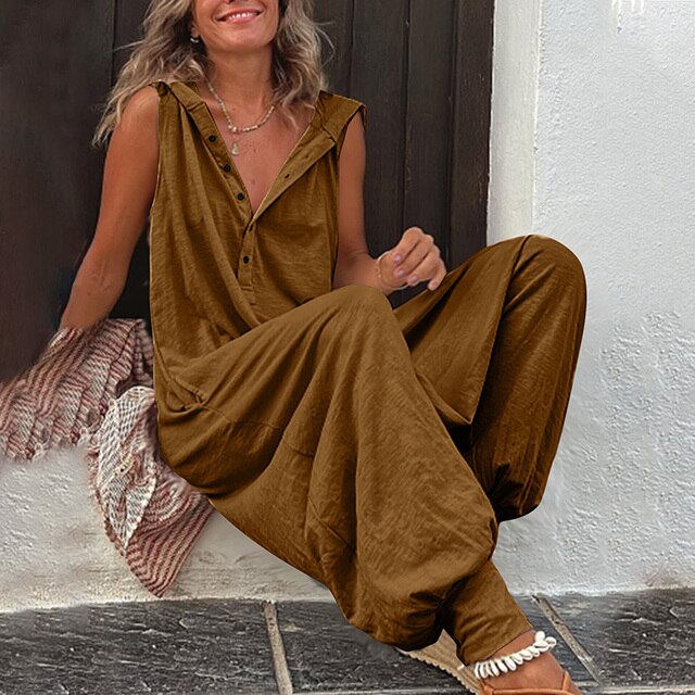 Women's Sleeveless Jumpsuit with Button Front