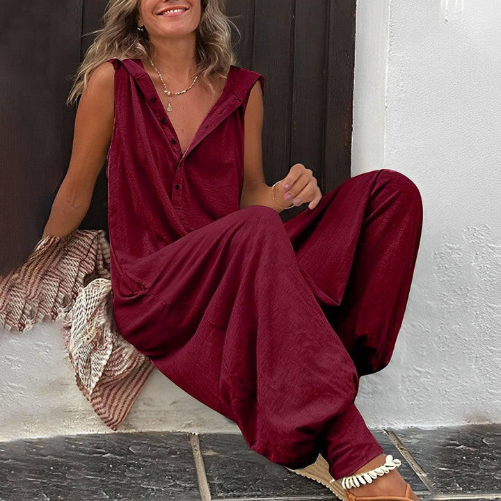 Women's Sleeveless Jumpsuit with Button Front